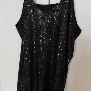 Black Sequin Camisole, Lined w/ adjustable straps XXL